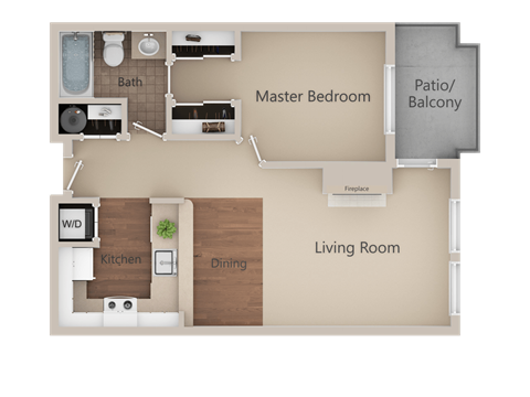 Floor plan for 1 bed, 1 bath, 725 sqft
